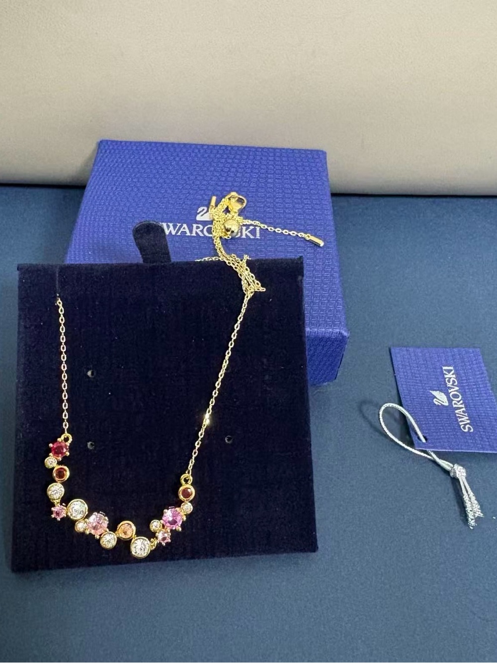Swarovski Gold Necklace with Pink and Clear Crystals